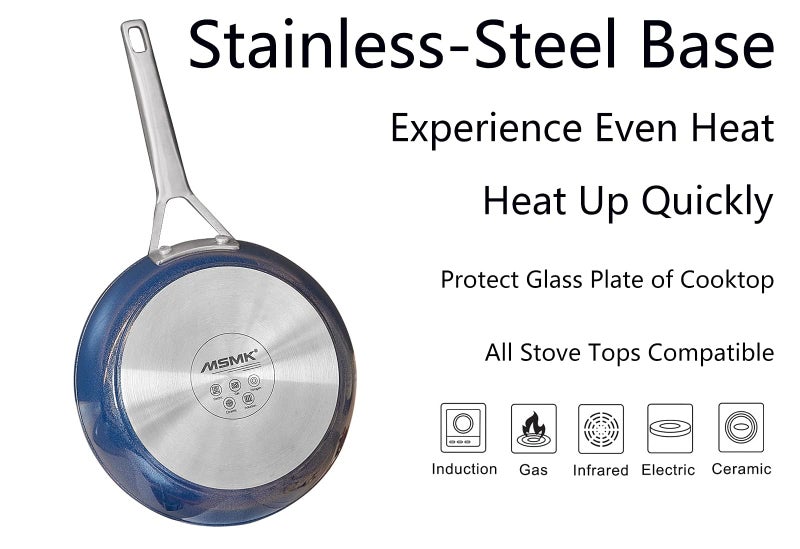 MsMk Small Nonstick Frying pan Blue, 8-inch Durable Egg Omelet Skillet, Titanium and Diamond Non Stick Coating From USA, for Induction,Cerammic and Gas Cooktops, Oven Safe,Dishwasher Safe - Image 2